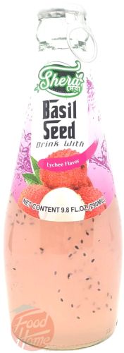 Shera basil seed drink with lychee flavor, 290-ml glass bottles (case of 24)