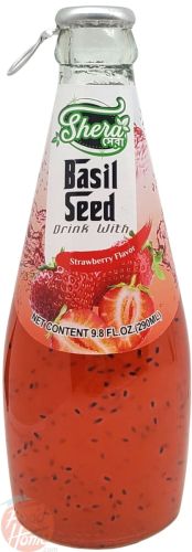Shera basil seed drink with strawberry flavor 290-ml glass bottles (case of 24)