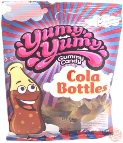 Yummy Yummy cola bottles gummy candy, 4-ounce hanging bags (case of 12)