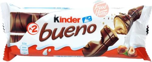 Kinder bueno hazelnut filled wafers covered in milk chocolate, 43-gram x 2-sticks in wrapper in box (case of 30)