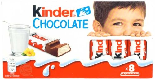 Kinder chocolate filled with milk cream, 100-g x 8-sticks boxes (tray of 40)