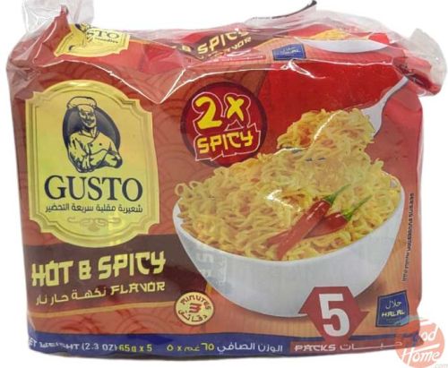 Gusto 2x hot & spicy instant noodles, 5 x 65-gram packages (case of 8)