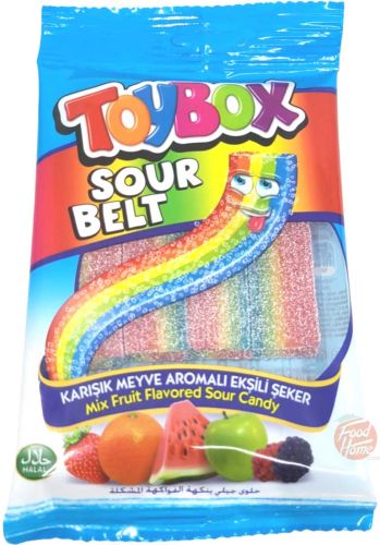 Toy Box sour belt gummy candy, 12 x 80-gram hanging bags in display (case of 3)