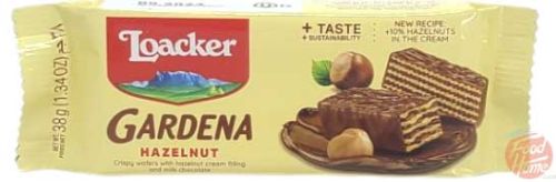 Loacker Gardena hazelnut filled wafers with milk chocolate coating, 38-gram wrapper in box (case of 25)