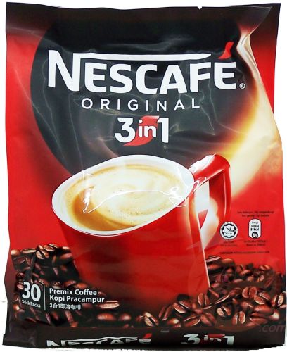 Nescafe 3 in 1 coffee stick packs, original, 30 stick packs in a bag, case of 24
