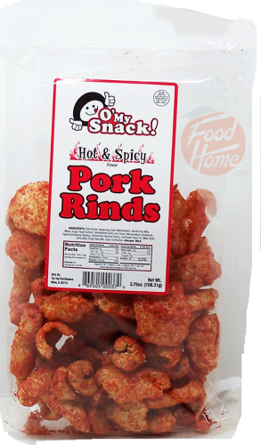 O' My Snacks! hot & spicy pork rinds, 3.75-ounce bag, case of 12