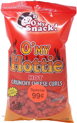 O' My Snacks! O' My Hottie hot crunchy cheese curls, oven baked 4-ounce bag, case of 24