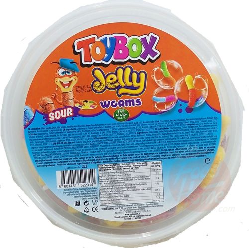 Toy box sour jelly worms 8.81-ounce plastic bowl, case of 12