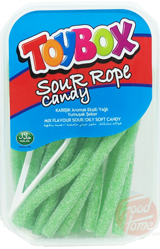 Toy Box sour rope candy, apple flavor, 200-gram plastic tub, case of 24