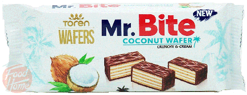 Mr. Bite coconut wafer, crunchy & cream, 38-gram in wrapper, display box of 24