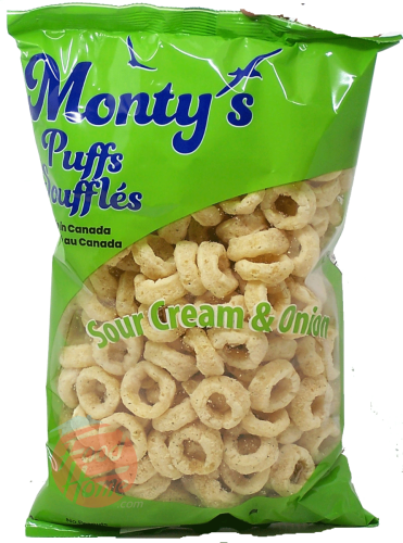 Monty's soufiles sour cream & onion puffs 7-ounce bag, case of 12