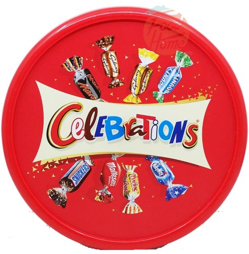 Celebrations candy assortment, individually wrapped bite size 650-gram plastic tub, case of 6