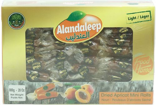 Alandaleep dried apricot mini rolls, light, individually wrapped 800-gram box, case of 12