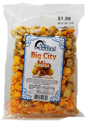 O My Snack! Big City Mix caramel cheddar popped popcorn 3.5-ounce bag, case of 15