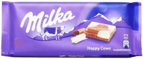 Milka Happy Cows white and milk chocolate swirl candy bar 100-gram wrapper in box (case of 23)