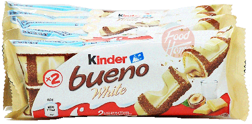 Kinder beuno white; crispy hazelnut filled bars, 2 bars per pack, 39-grams, (case of 6)