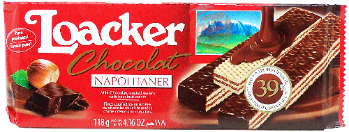 Loacker Chocolat Napolitaner milk chocolate coated wafers with hazelnut cream 118-gram wrapper in box (case of 16)