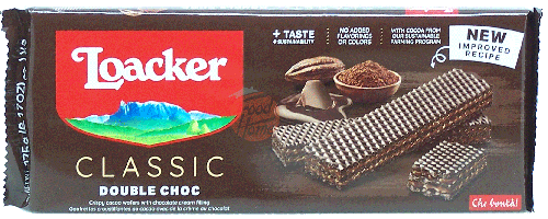 Loacker Classic double choc; cocoa wafers with chocolate cream filling 250-gram wrapper box (case of 18)