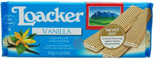 Loacker vanilla crispy wafers with vanilla cream filling 175-gram wrapper box (case of 18)