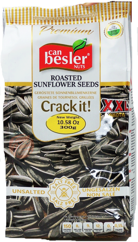 Besler Crack it! roasted black sunflower seeds XXL, unsalted 300-gram bags in box (case of 14)