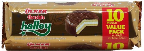 Ulker hallay chocolate sandwich biscuit filled with marshmallow, 10-pieces, 300-gram wrapper in box (case of 12)