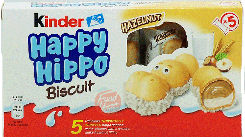 Kinder Happy Hippo wafer biscuits with hazelnut filling, 5-individually wrapped 103-gram box (case of 10)