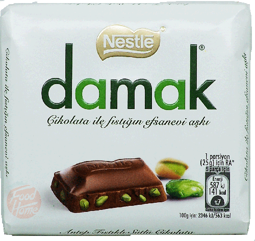 Nestle damak chocolate bar with pistachio 6 x 63-gram in wrapper in display boxes (master case of 24)