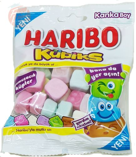 Haribo Kubiks gummy candy 80-gram bag in box (case of 24)