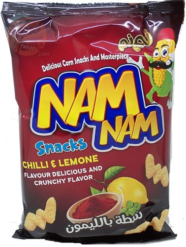 Nam Nam chili & lemone flavor corn snacks 140-gram bags in box (case of 15)