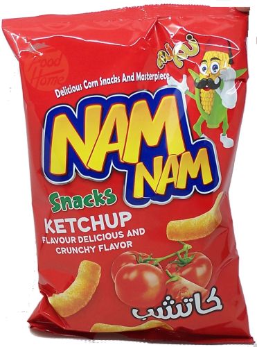 Nam Nam ketchup flavored corn snack puffs 140-gram bag in box (case of 15)