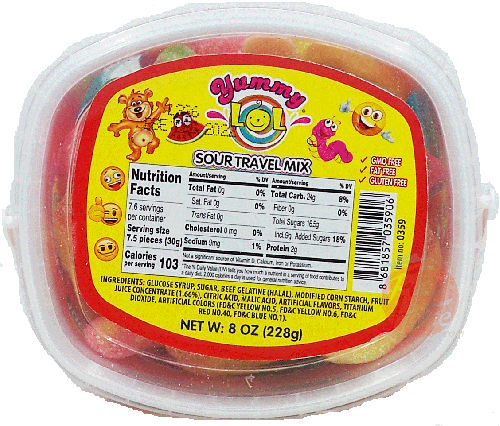 Yummy LOL sour travel mix flavor gummies candy, 8-ounce plastic tub in box (case of 24)