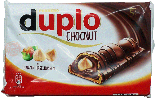 Ferrero duplo chocnut chocolate wafer bar with hazelnut, 5-count package in wrapper, 26-grams (case of 14)