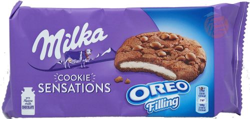 Milka Sensations milk chocolate cookie with Oreo filling, 182-gram wrapper in display box (case of 10)