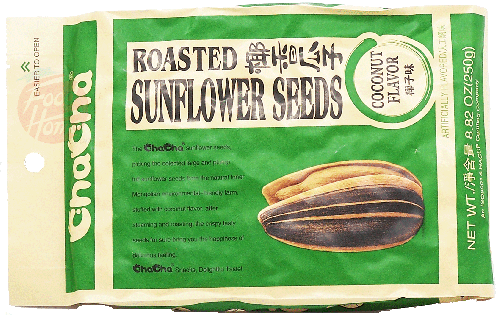 Cha Cha coconut flavor roasted sunflower seeds 250-gram bags (case of 18)