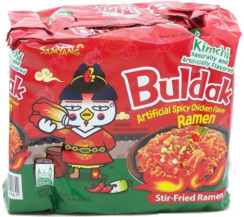 Samyang Buldak kimchi spicy chicken stir-fry ramen, 5 x 4.76-ounce packages in wrappers in box (case of 8)