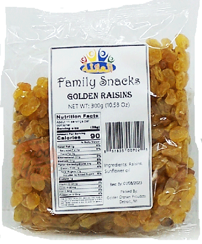 Family Snacks golden raisins 300-gram bag (case of 24)