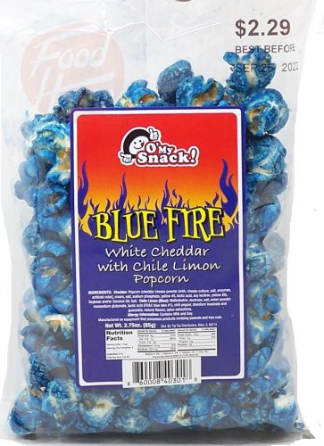 O' My Snack! Blue Fire white cheddar with chile limon popcorn, 2.75-ounce bag (case of 18)