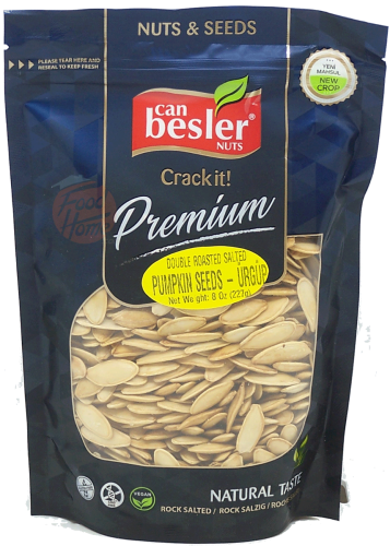 Besler Crack It! pumpkin seeds, double roasted and salted, 10 x 8-ounce bags, master case