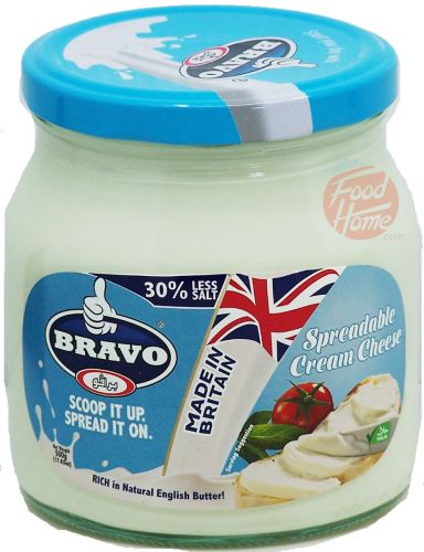 Bravo cream cheese, spreadable, 30% less salt, 500-gram glass jars (case of 6)