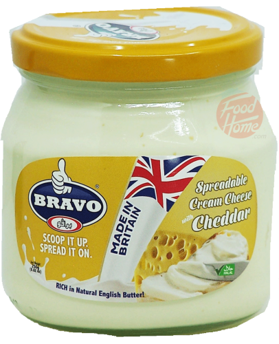 Bravo cheddar cream cheese, spreadable, 250-gram glass jars (case of 20)