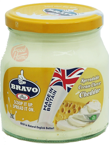Bravo cheddar spreadable cream cheese, 500-gram glass jars (case of 6)