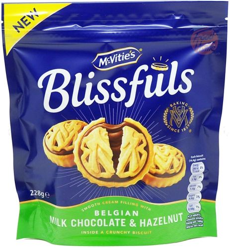 Mc Vitie's Blissfuls milk chocolate & hazelnut filled biscuits, 228-gram stand up bags (case of 6)