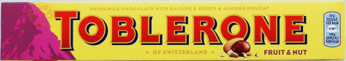 Toblerone of Switzerland swiss milk chocolate with raisins & honey & almond nougat, 100-gram box (case of 20)