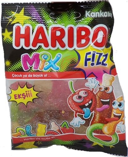 Haribo Mix F!ZZ; gummy candy, kanka boy, 70-gram hanging bags (case of 24)