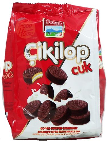 Saray Cikilop cocoa coated sandwich biscuits with marshmallows, 130-gram bags (case of 12)