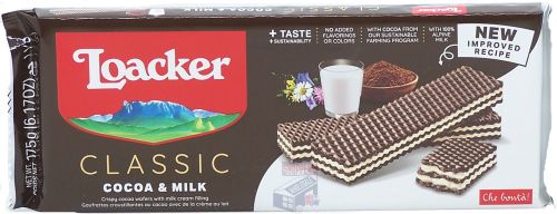 Loacker Classic crispy cocoa wafers with milk cream filling, 175-gram wrapper (case of 18)