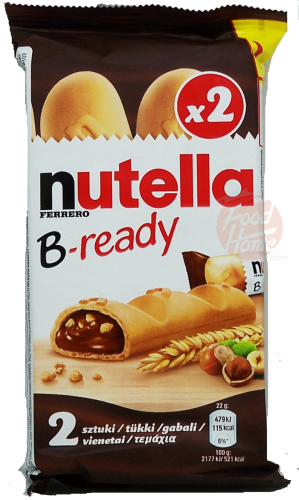 Nutella B-ready hazelnut cream filled wafer, 2-pieces, 100-grams in wrapper (case of 16)