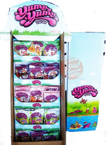 Yummy Yummy Legend Shipper neon worms, peach rings, cola bottles, and happy bears mix 4.x size bags (80 bags)