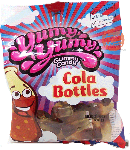 Yummy Yummy cola bottles gummy candy, 4-ounce hanging bag (case of 12)