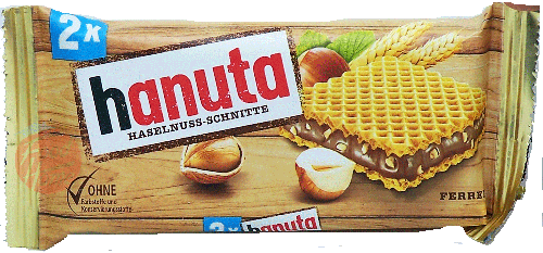 hanuta wafer squares filled with hazelnut cream, 44-grams in wrapper (case of 18)